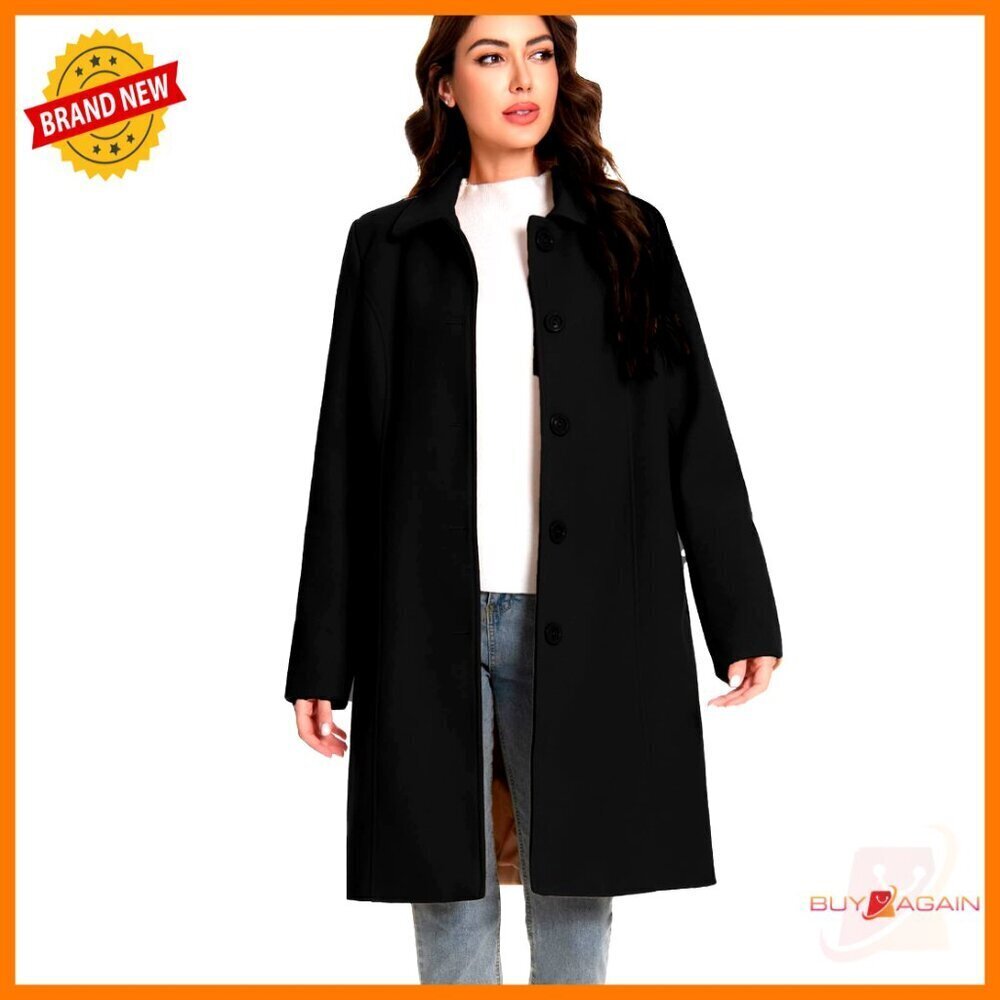 Classic Peacoat Single Breasted Mid-Length Winter Trench Coat Warm Work Casual